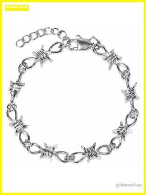 Gothic Barbed Wire Link Chain Bracelet Stainless Steel Punk Grunge